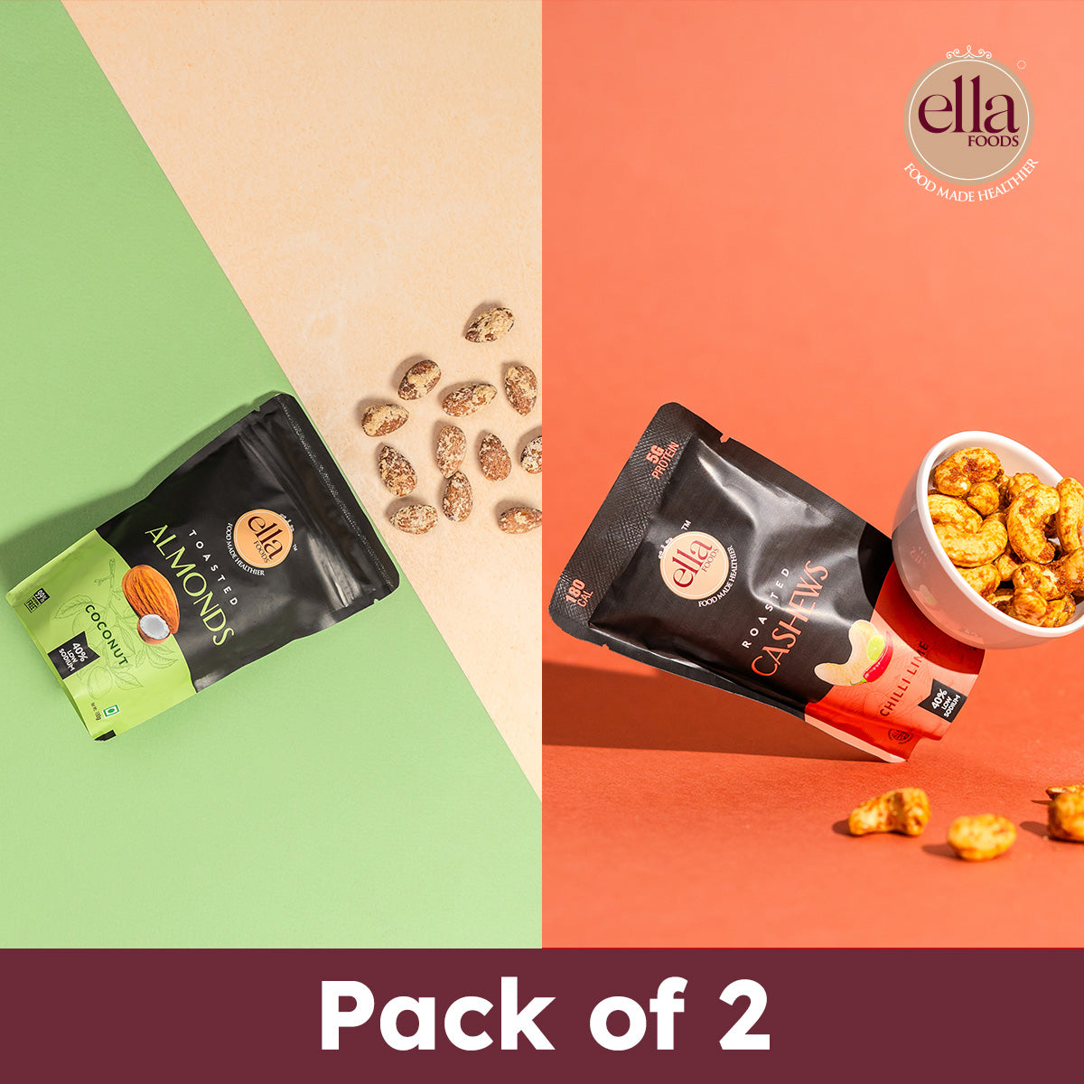 Coconut Toasted Almonds & Chilli Lime Cashews Combo - Pack of 2 - 100g Each