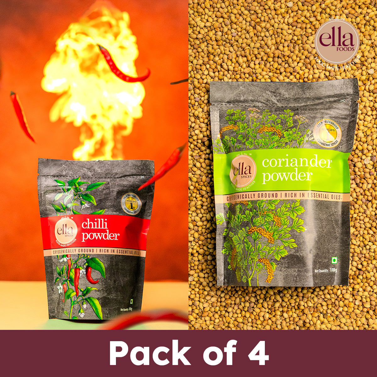 Chilli Powder & Coriander Powder Combo - Pack of 4 - 100g Each