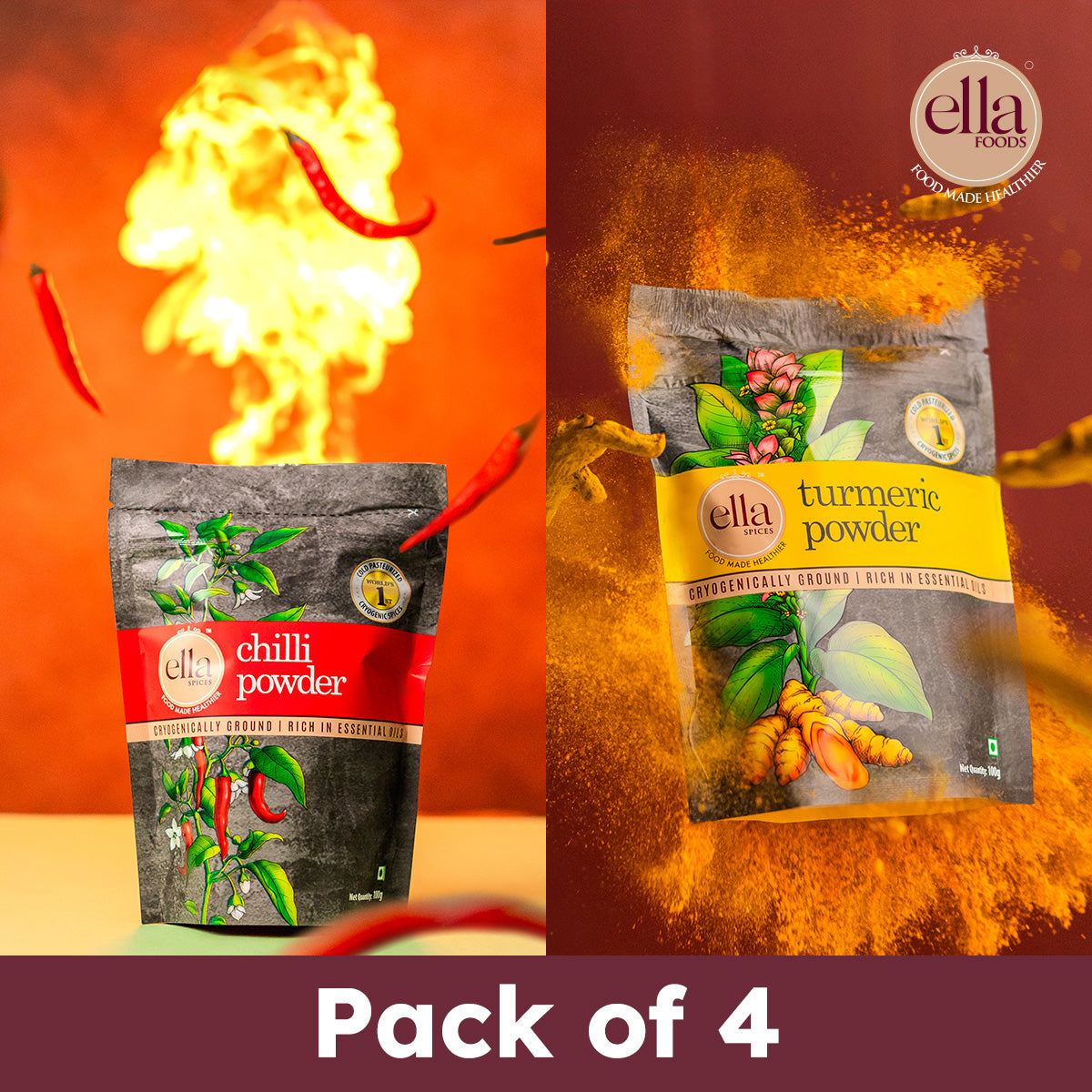 Chilli Powder & Turmeric Powder Combo - Pack of 4 - 100g Each