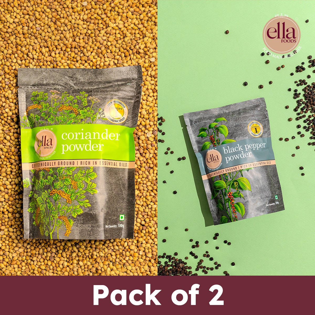 Coriander Powder & Black Pepper Powder Combo - Pack of 2 - 100g Each