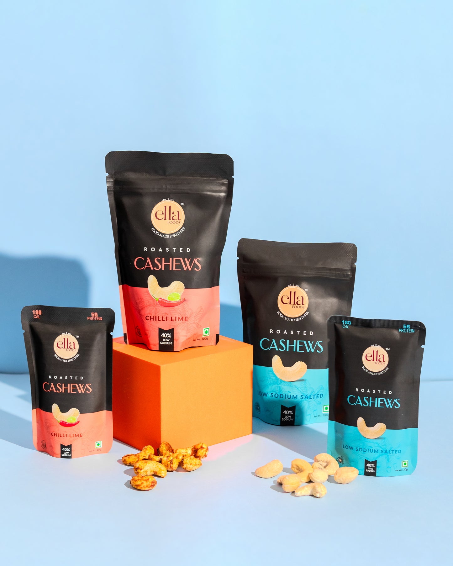 Healthy Nuts Combo - Salted Almond, Salted Cashews, Chilli Lime Cashews, Peri-Peri Almonds & Coconut Toasted Almonds |100g each | Pack of 5