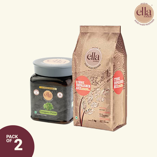 Soul Food Duo : Ella Foods Unpolished Brown Rice - 1 Kg & Gongura Pickle - 250g