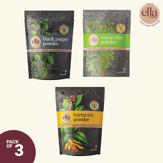 Spices Trio Pack | Pack of 3 | Turmeric Powder | Coriander Powder | Black Pepper Powder | 100g each