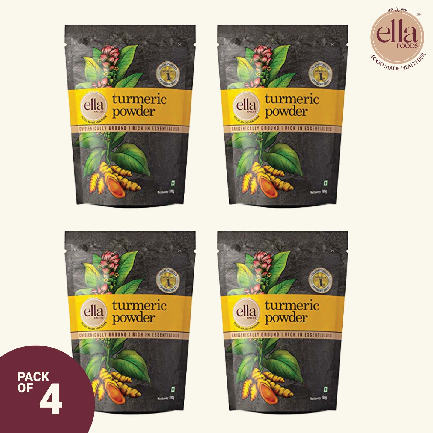 Spices Combo | 100 grams each |Black Pepper, Chilli, Turmeric, Coriander Powder | Pack of 4 | Cryogenically Ground | 2X Aroma