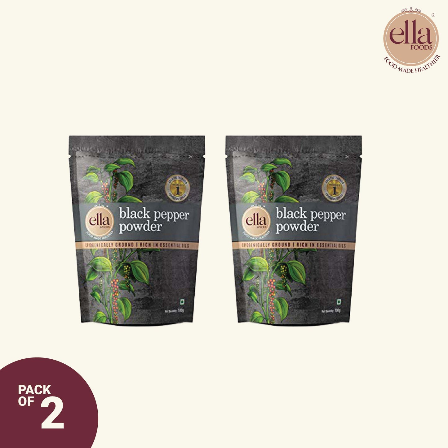 Black Pepper Powder | 100 grams each | Pack of 2 | Cryogenically Ground | 2x Aroma