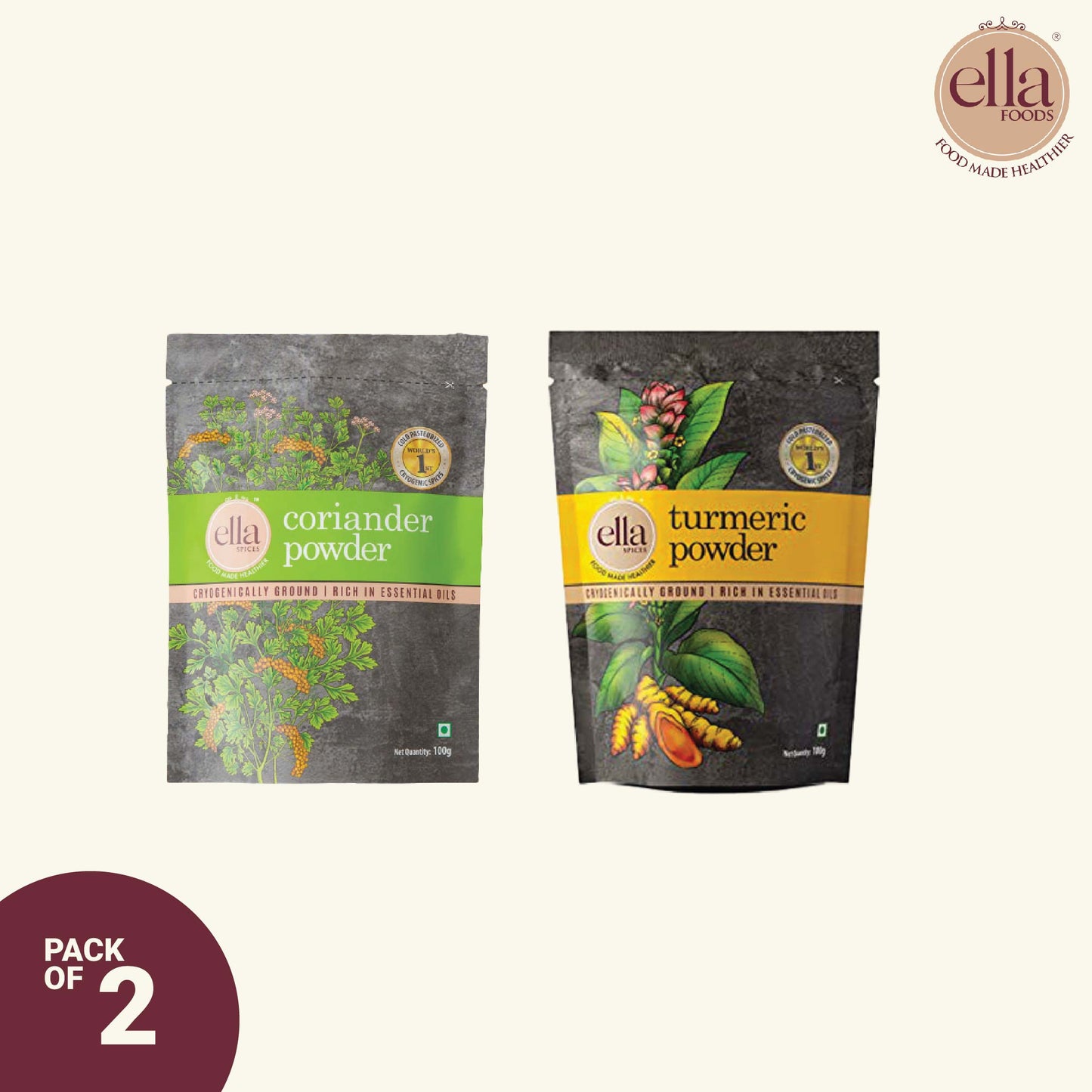 Coriander Powder & Turmeric Powder Combo - Pack of 2 - 100g Each