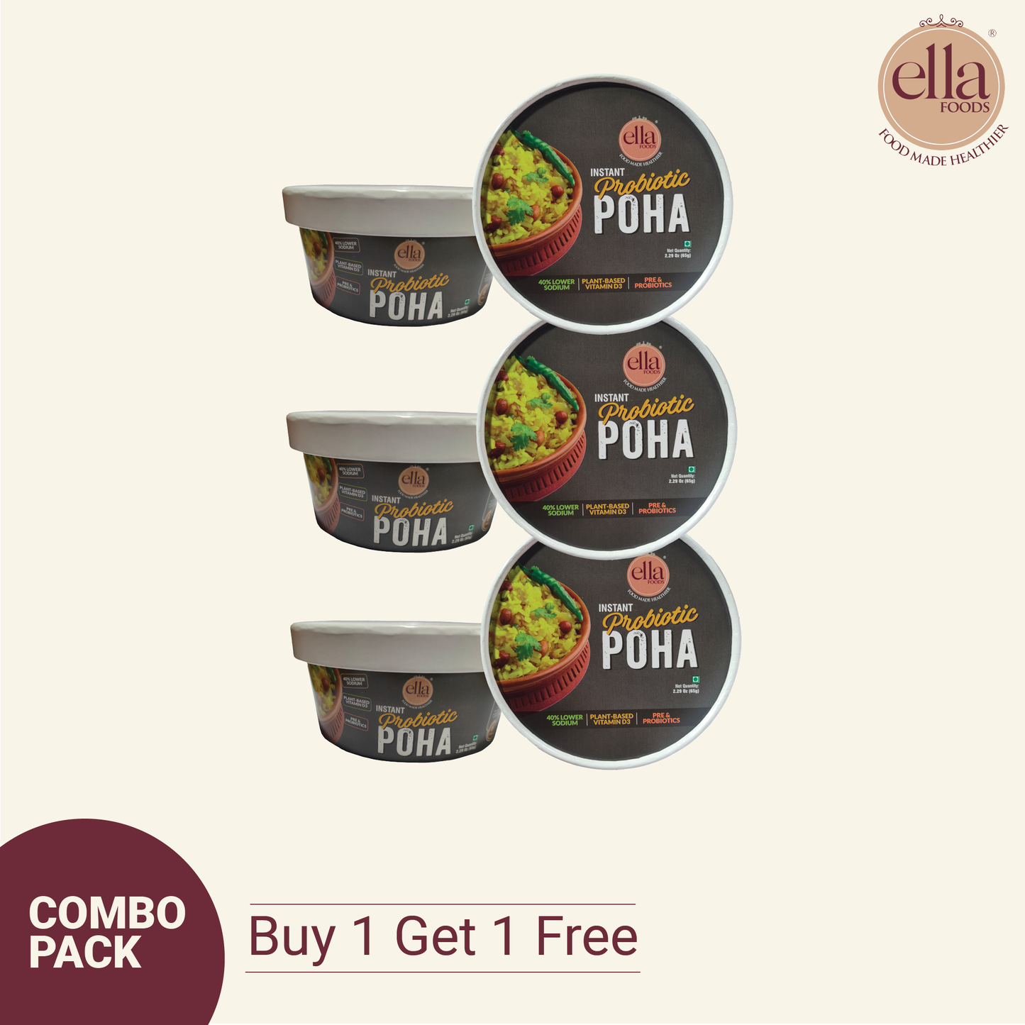 Instant Poha Delight Combo – Buy 3 Get 3 Free  ( 6pcs ) | With added Probiotic | 65g each