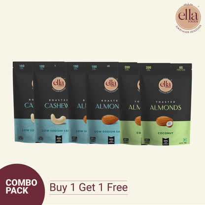 Nut Lovers Combo – Buy 1 Combo , Get 1 Combo Free (6pcs) | 30 grams each | 2 Salted Cashews + 2 Salted Almonds + 2 Coconut Toasted Almonds Combo| Get 1 Combo Free | Premium Nut Snack Pack